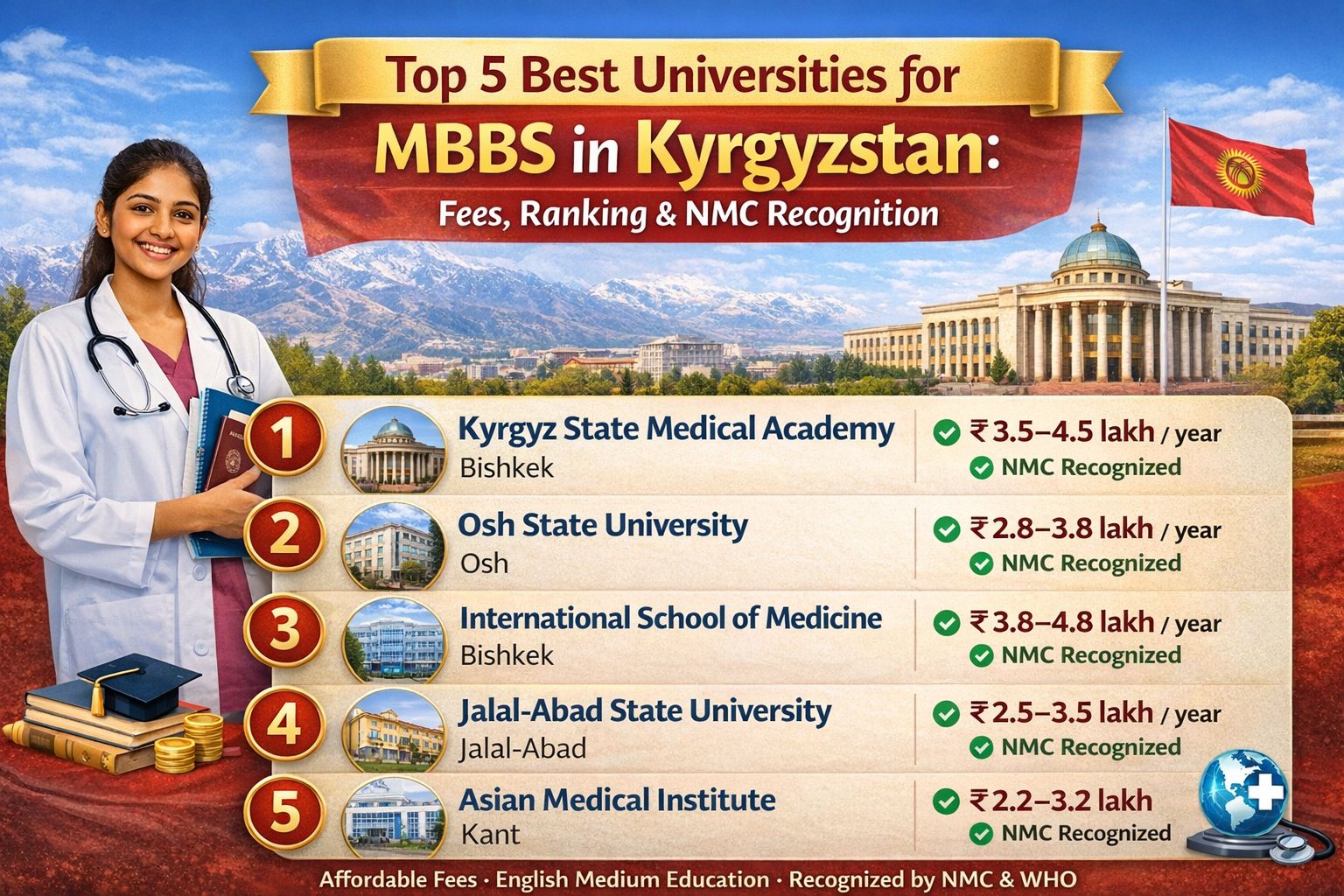 Top 5 Best Universities for MBBS in Kyrgyzstan: Fees, Ranking & NMC Recognition